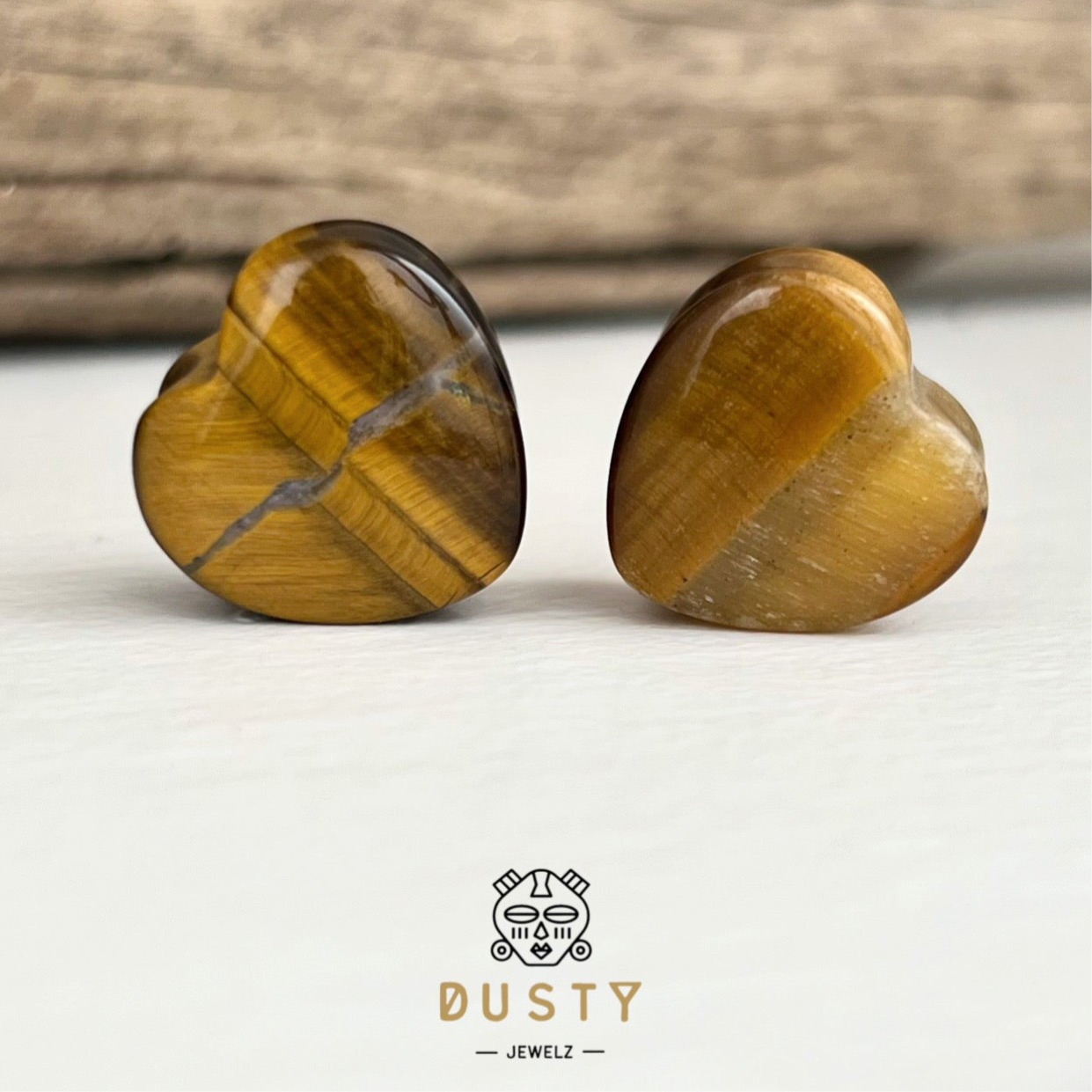 Tiger Eye Heart Shaped Stone Plugs | Double Flare