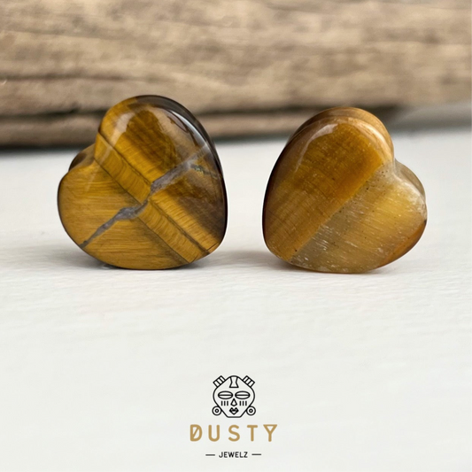Tiger Eye Heart Shaped Stone Plugs | Double Flare