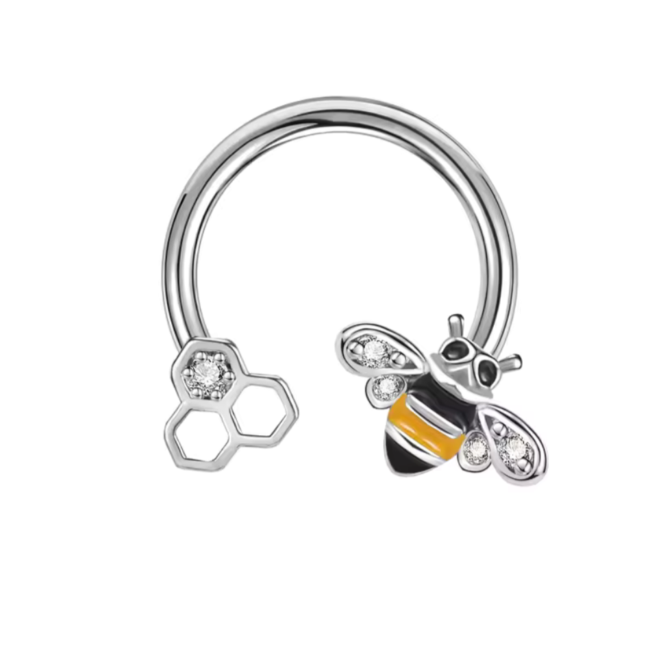 Honey Bee Horseshoe Septum Ring | Cartilage Piercing | 16g