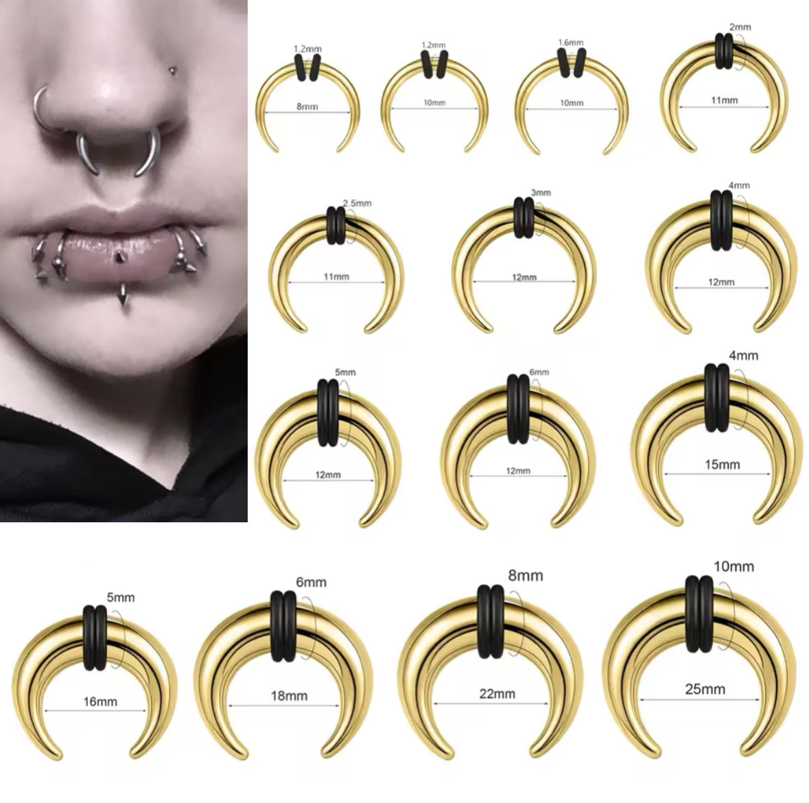 Steel Bull Taper Septum Pincher | Crescent Tapers | 16g-00g