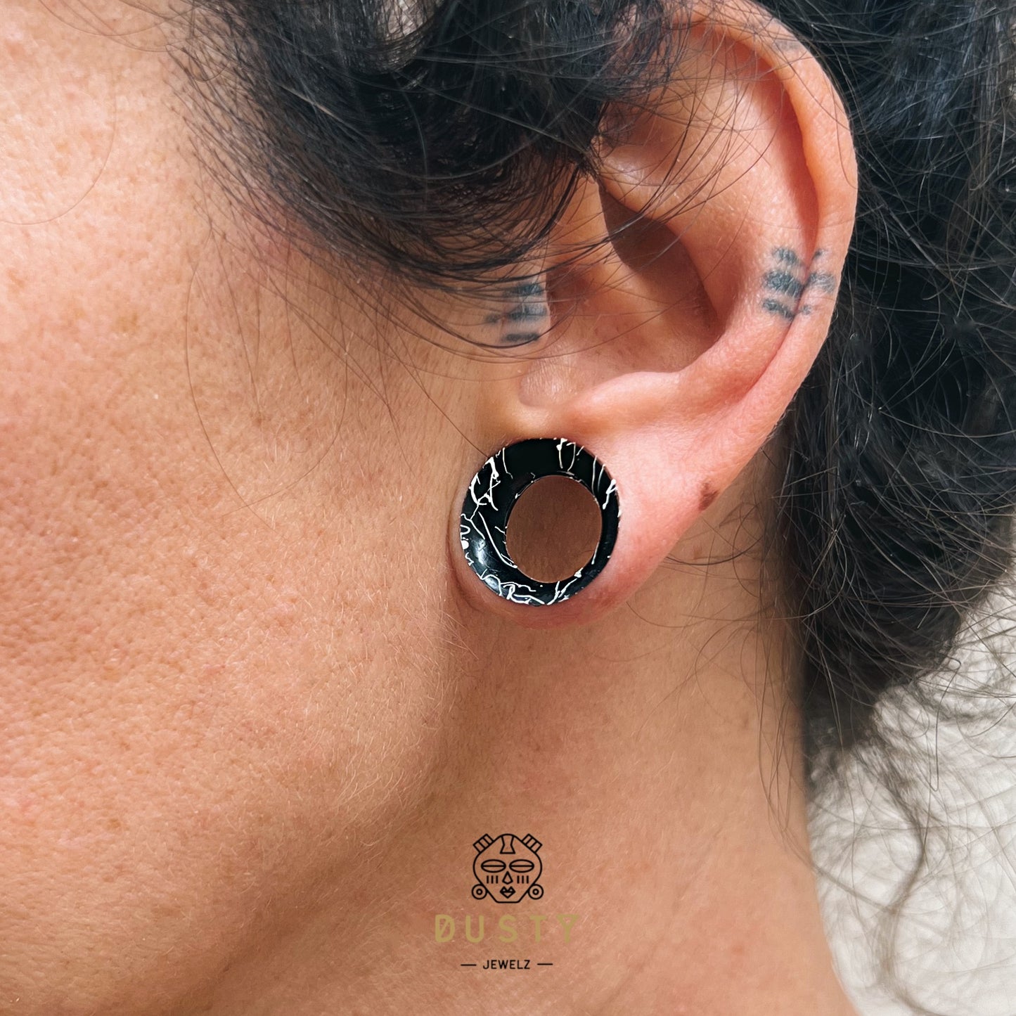 Silicone Ear Skins | Double Flare Tunnels | Splatter Paint | BLACK & WHITE