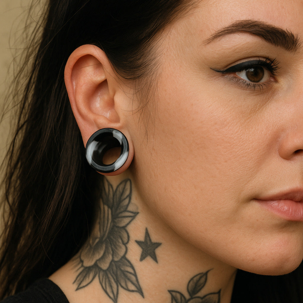 Extra Big Marble Silicone Tunnels | Flexible Plugs | BLACK & WHITE | 8mm-38mm