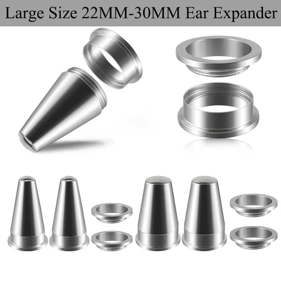 2 In 1 Taper & Tunnel Ear Stretching Set | Interchangeable Stainless Steel (3 Pieces) | From 22mm - 30mm - DustyJewelz