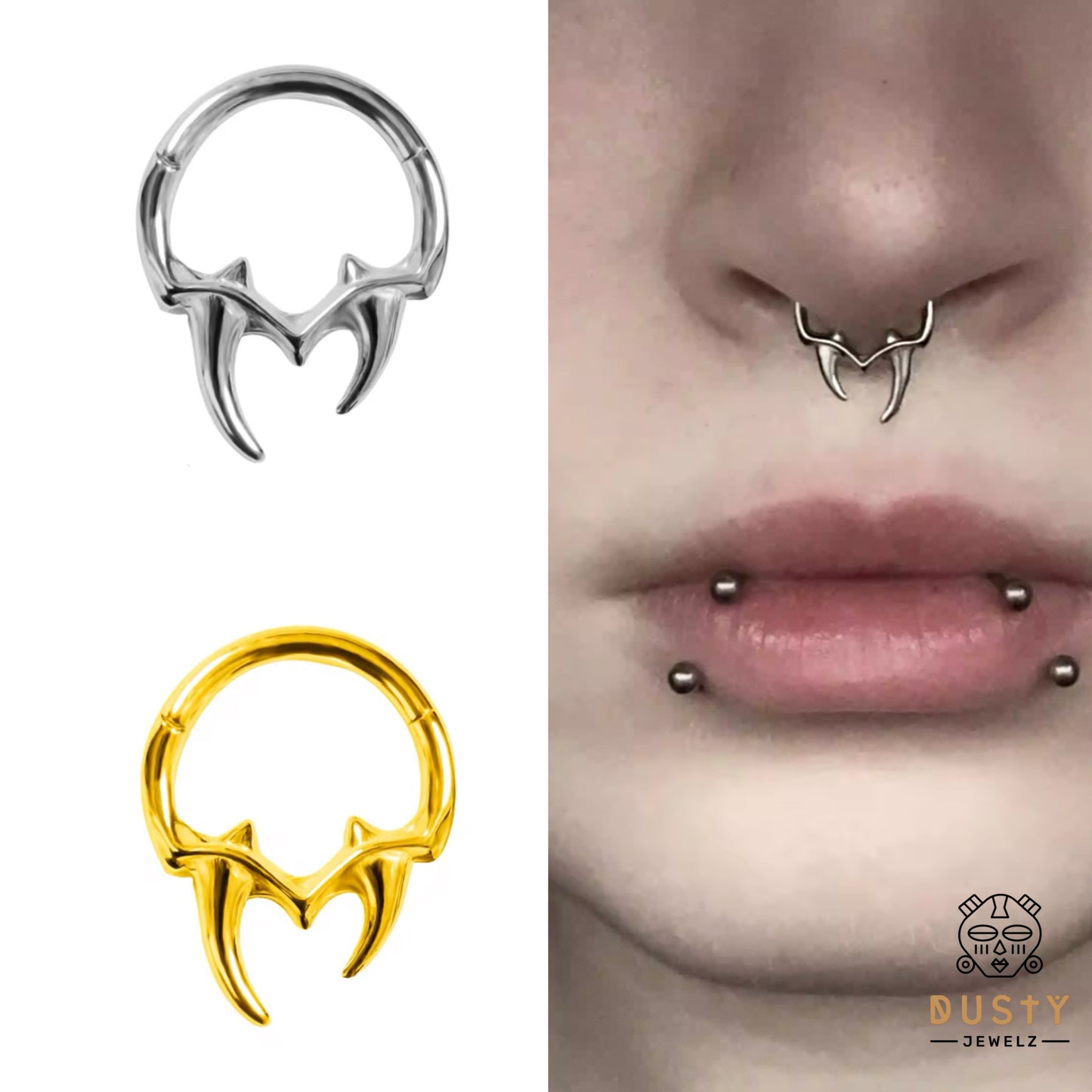 Vampire Fangs Hinged Septum Ring | Stainless Steel Clicker