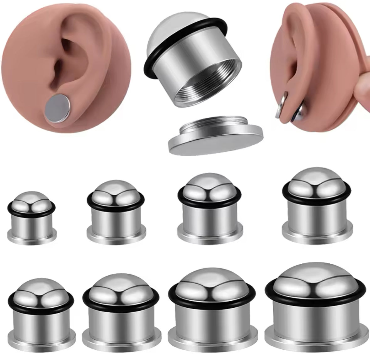 Large Single Flare SILVER Steel Plugs | Dead Stretching | 1mm Increments