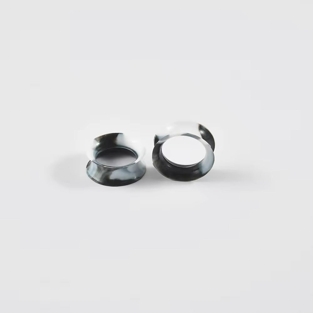 Marble Silicone Tunnels | Flexible Plugs | BLACK & WHITE | 3mm-25mm