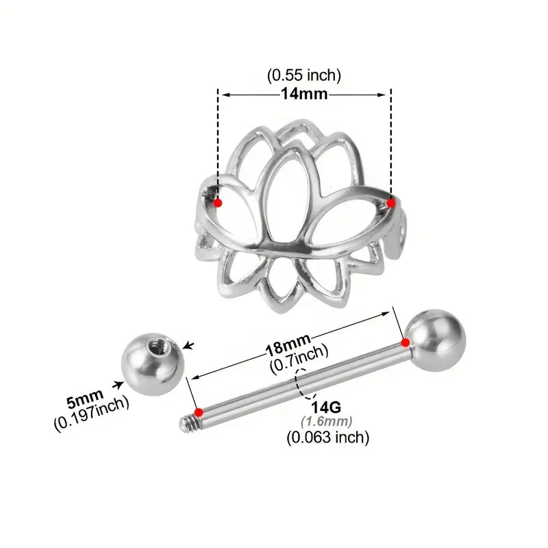 Lotus Flower Nipple Shield Piercing Ring With Barbell | Stainless Steel
