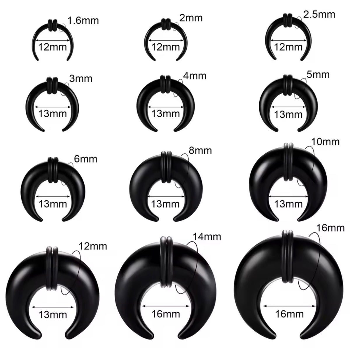 Black Glass Septum Pincher | Septum Stretching Jewellery | 1.6–16mm