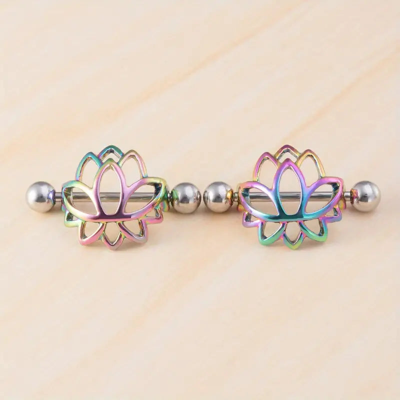 Lotus Flower Nipple Shield Piercing Ring With Barbell | Stainless Steel