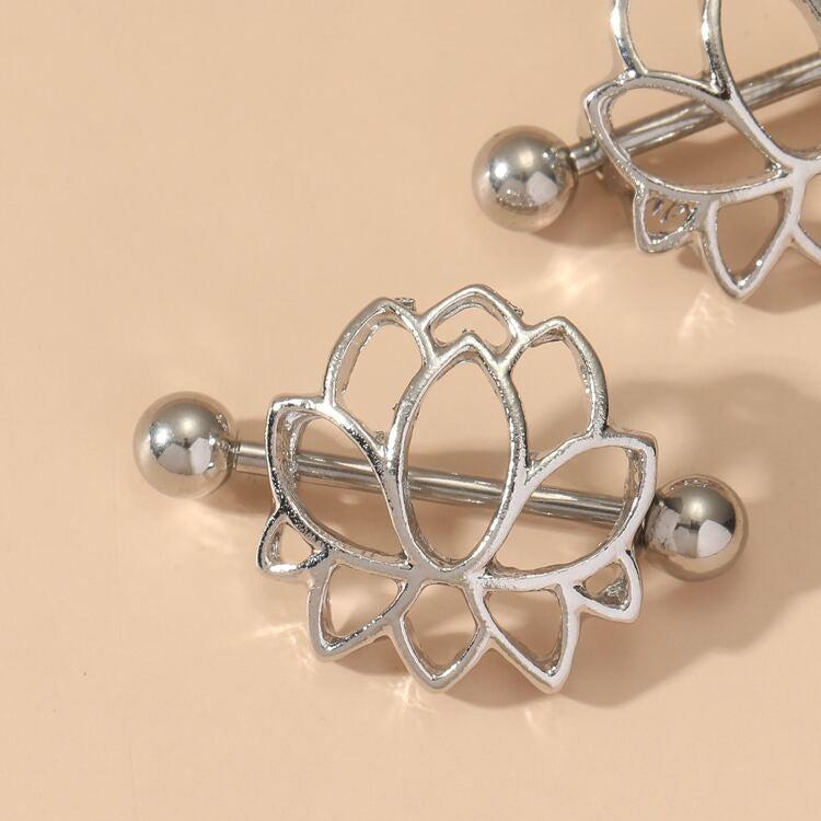 Lotus Flower Nipple Shield Piercing Ring With Barbell | Stainless Steel