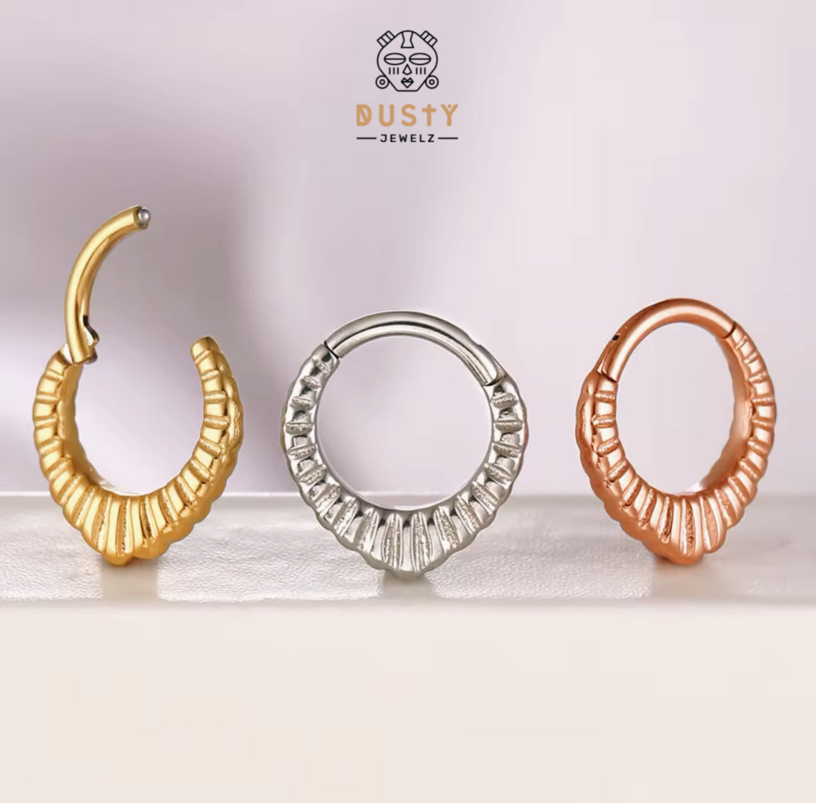 Carved Teardrop Hinged Clicker Ring