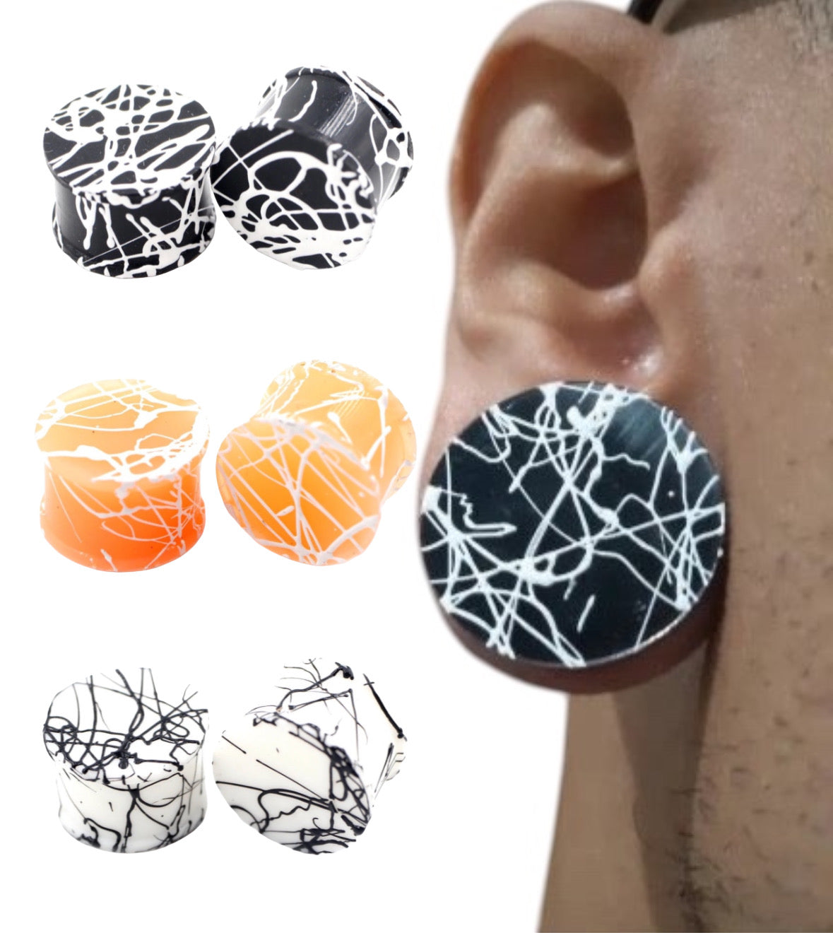Extra Big Silicone Plugs | Double Flare | Splatter Paint