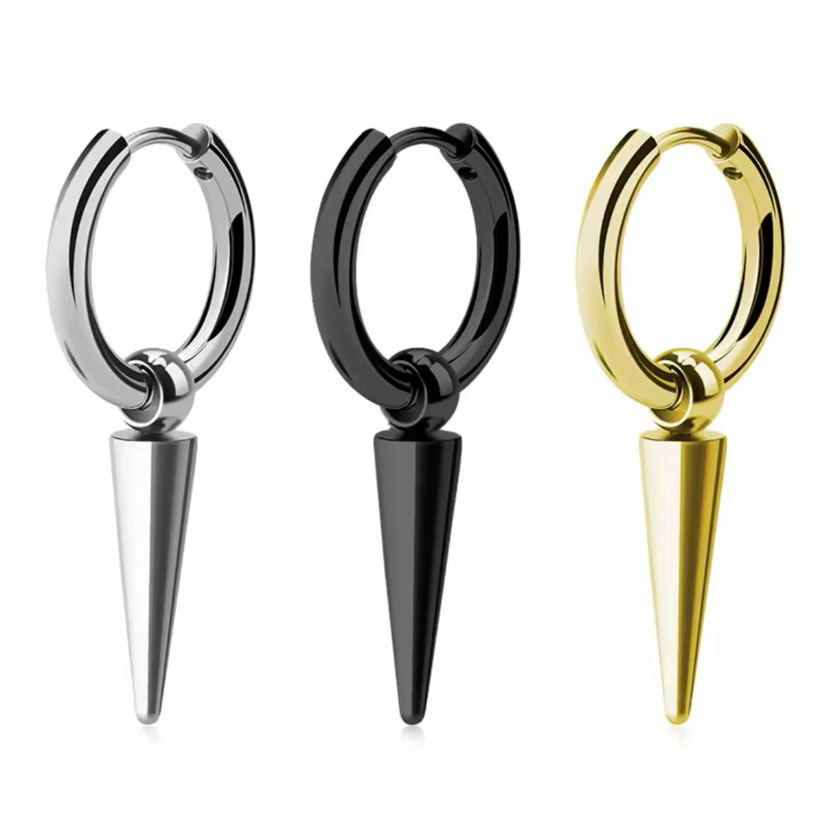 Spike Dangle Huggie Earrings | Steel Huggies