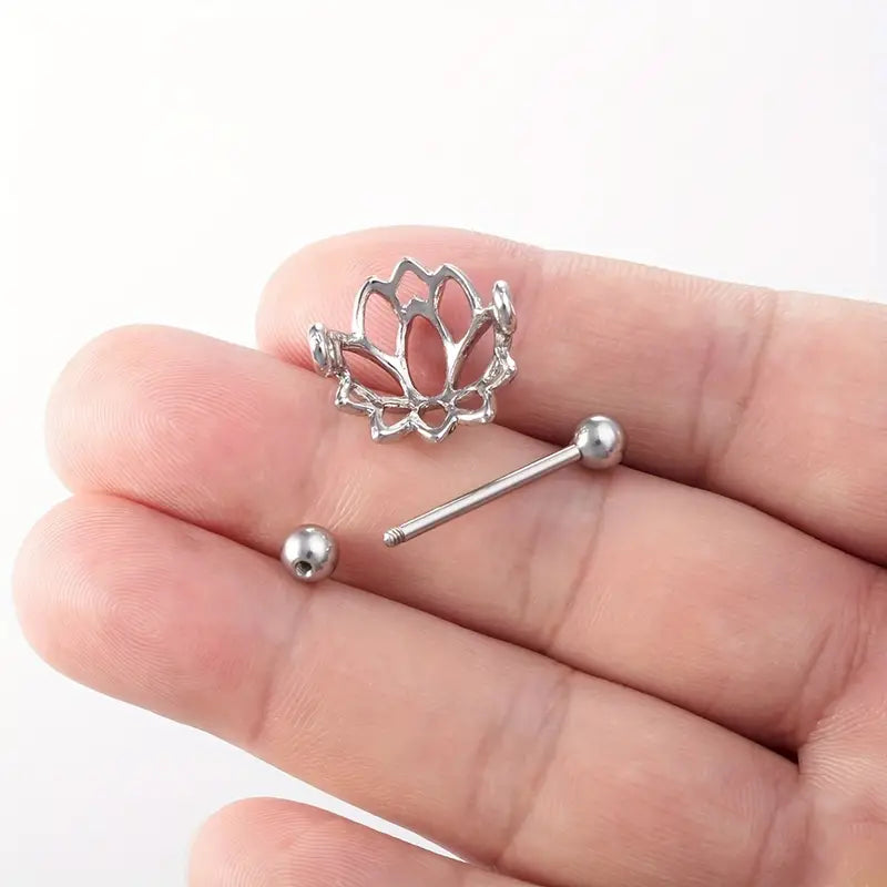 Lotus Flower Nipple Shield Piercing Ring With Barbell | Stainless Steel