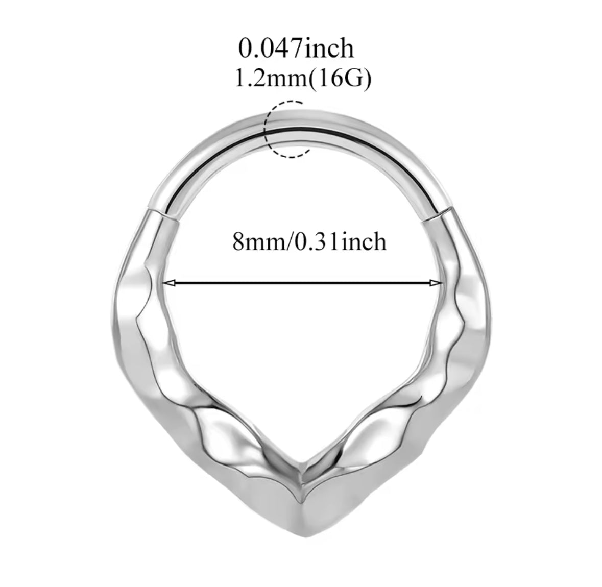 Hammered V Septum Ring | Stainless Steel Clicker