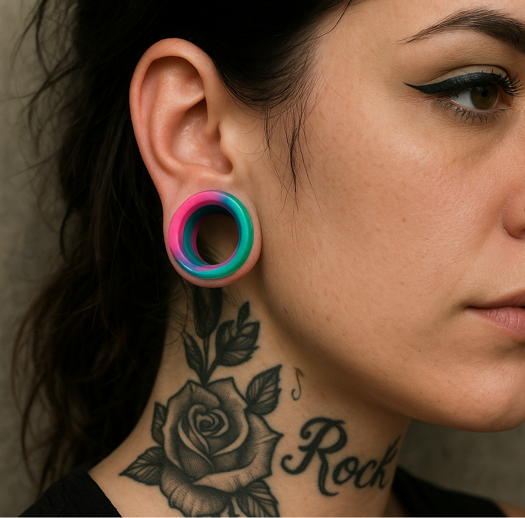 Extra Big Marble Silicone Tunnels | Flexible Plugs | AQUA & PINK | 8mm-38mm