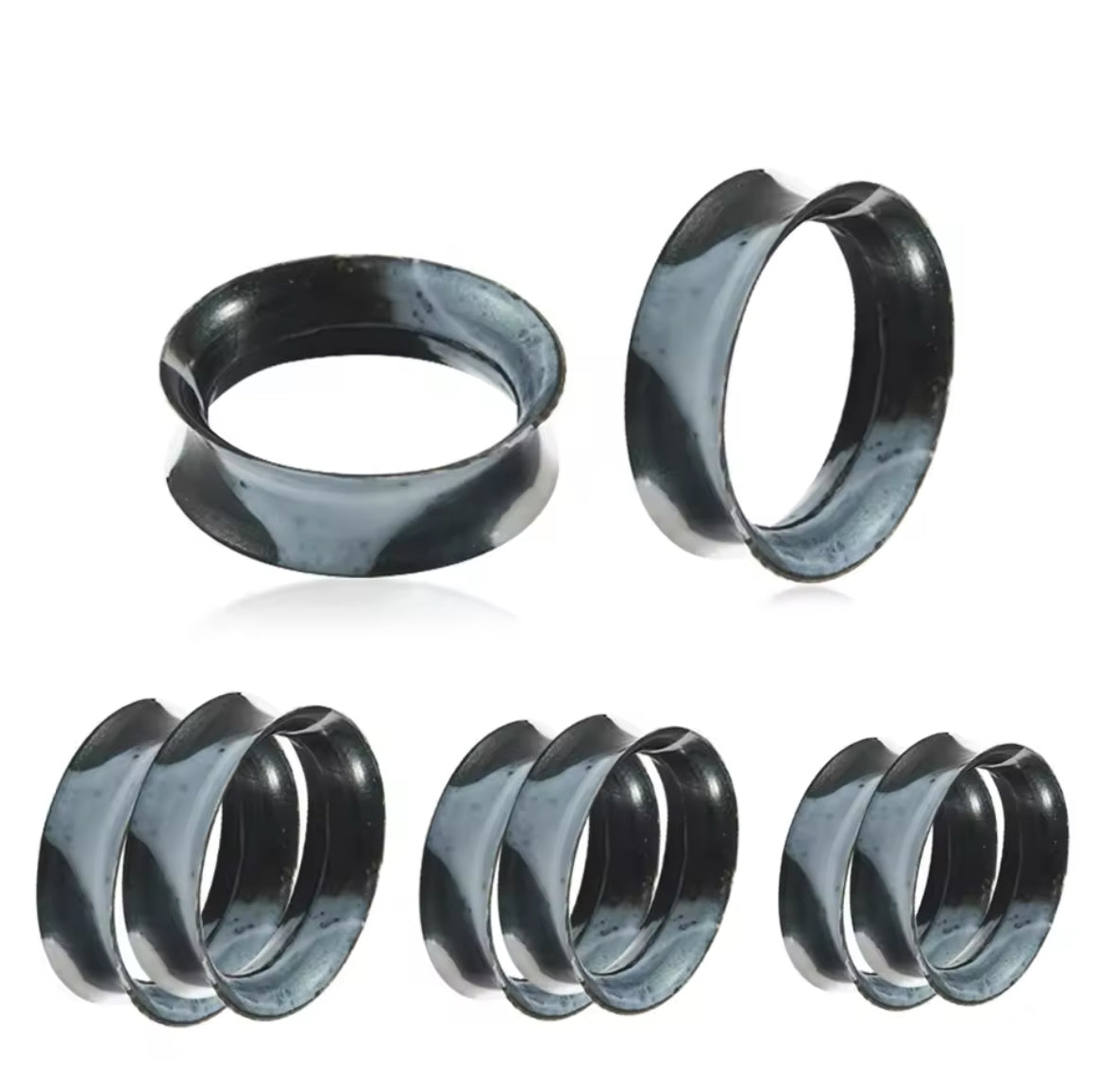 Marble Silicone Tunnels | Flexible Plugs | BLACK & WHITE | 3mm-25mm