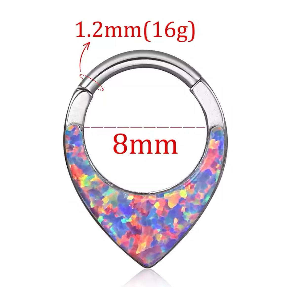 Teardrop Opalite Planchette Hinged Clicker Ring
