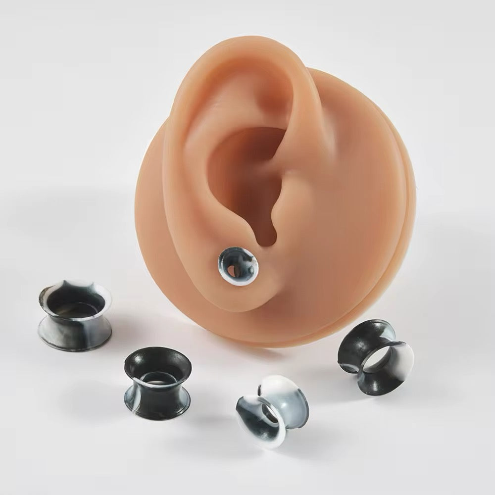 Marble Silicone Tunnels | Flexible Plugs | BLACK & WHITE | 3mm-25mm