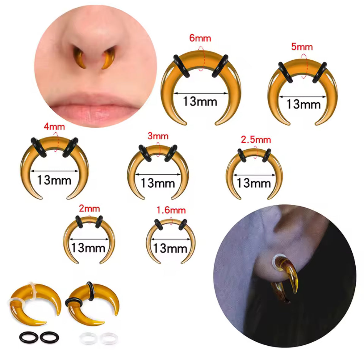 Glass Septum Crescent Pincher | Bull Taper | 6mm -10mm
