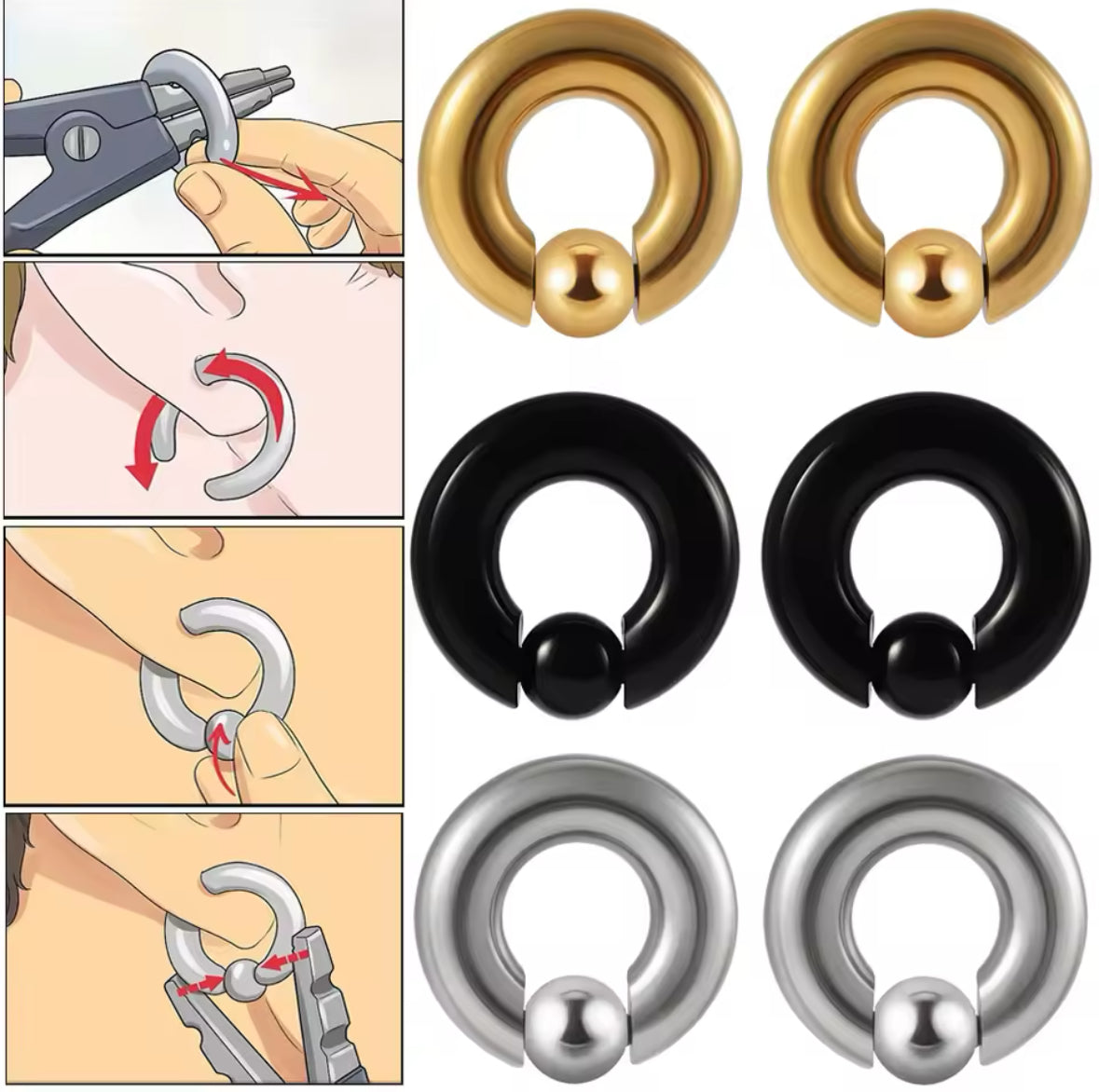 BCR Ring And Ear Tunnel | Stainless Steel