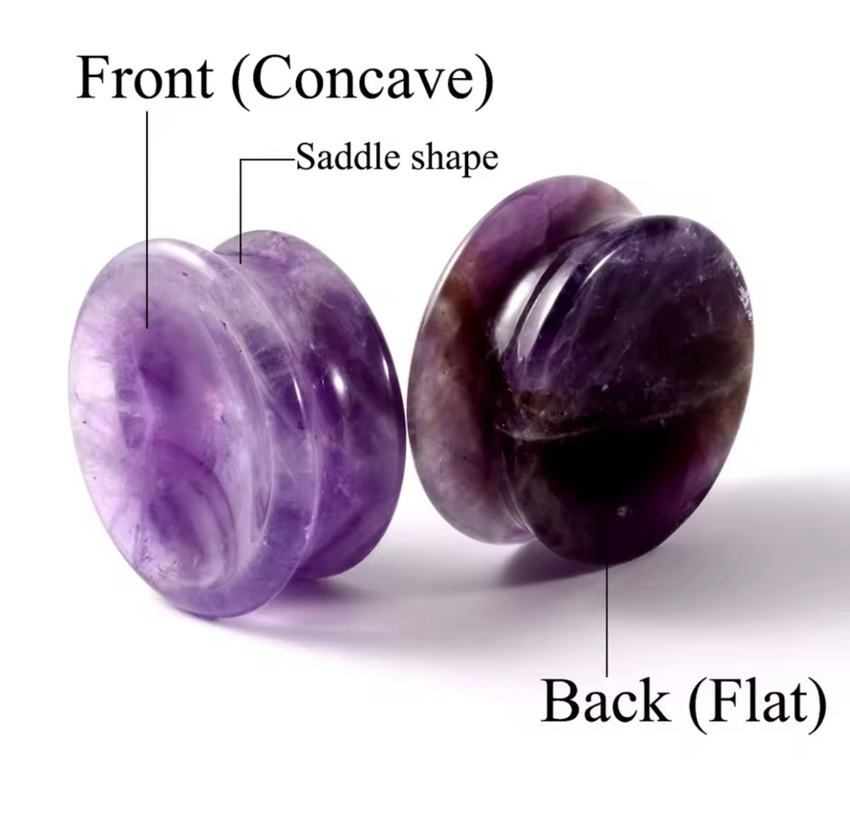 Amethyst Concave Stone Plugs | Double Flare | 6-25mm