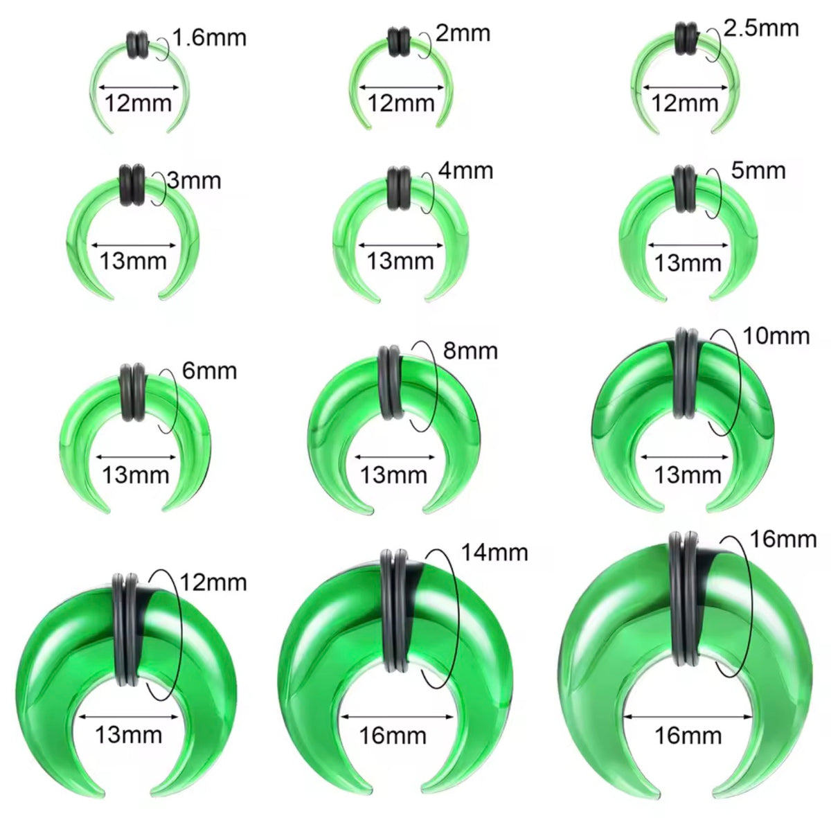 Green Glass Septum Pincher | Septum Stretching Jewellery | 1.6–16mm