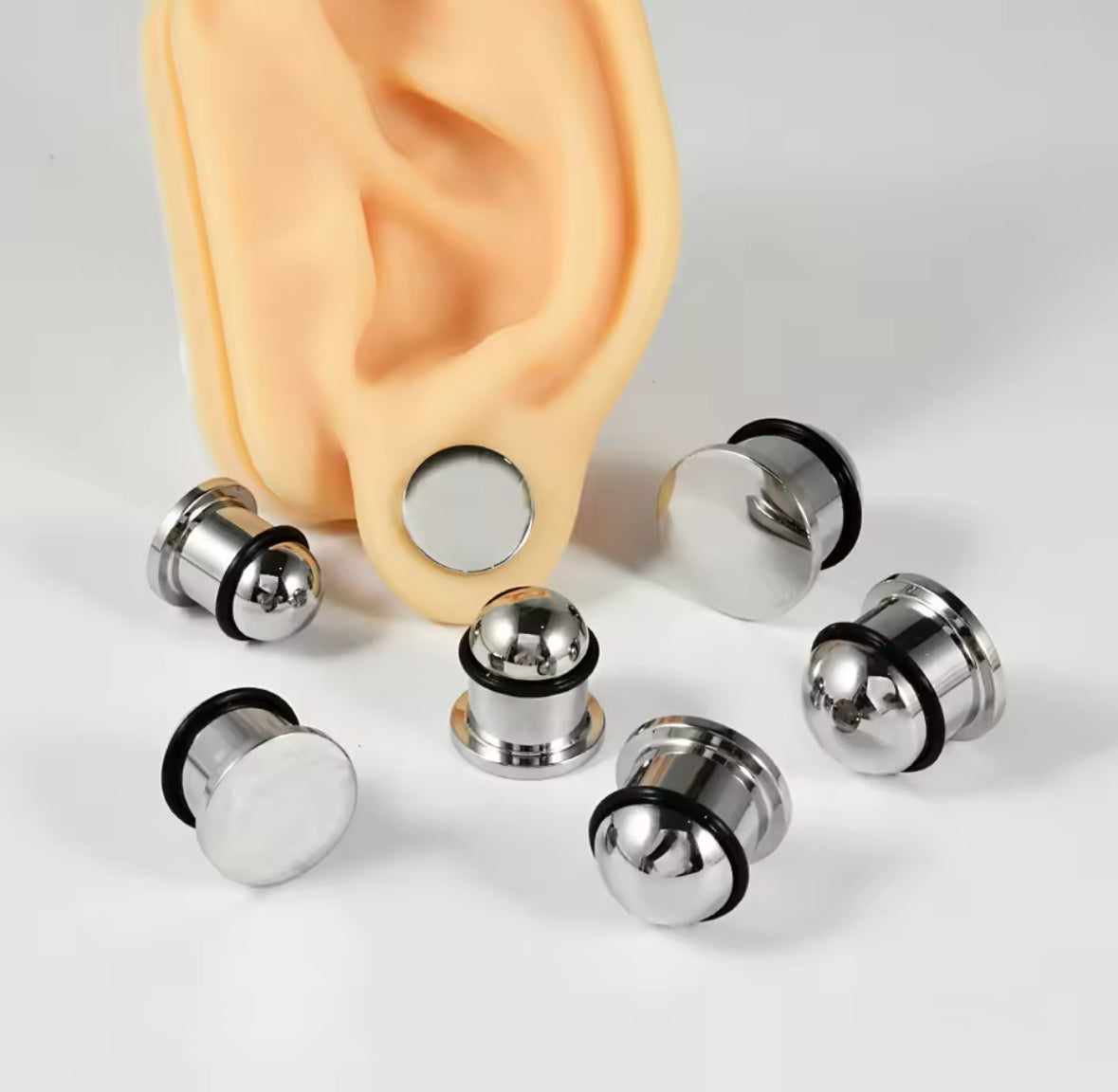 Large Single Flare SILVER Steel Plugs | Dead Stretching | 1mm Increments