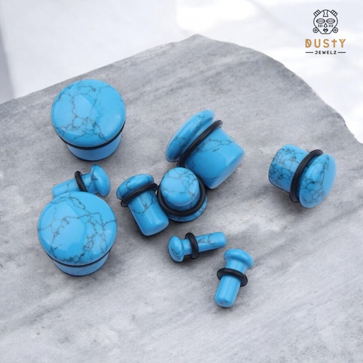 Turquoise Howlite Stone Ear Plugs | Single Flare | Convex