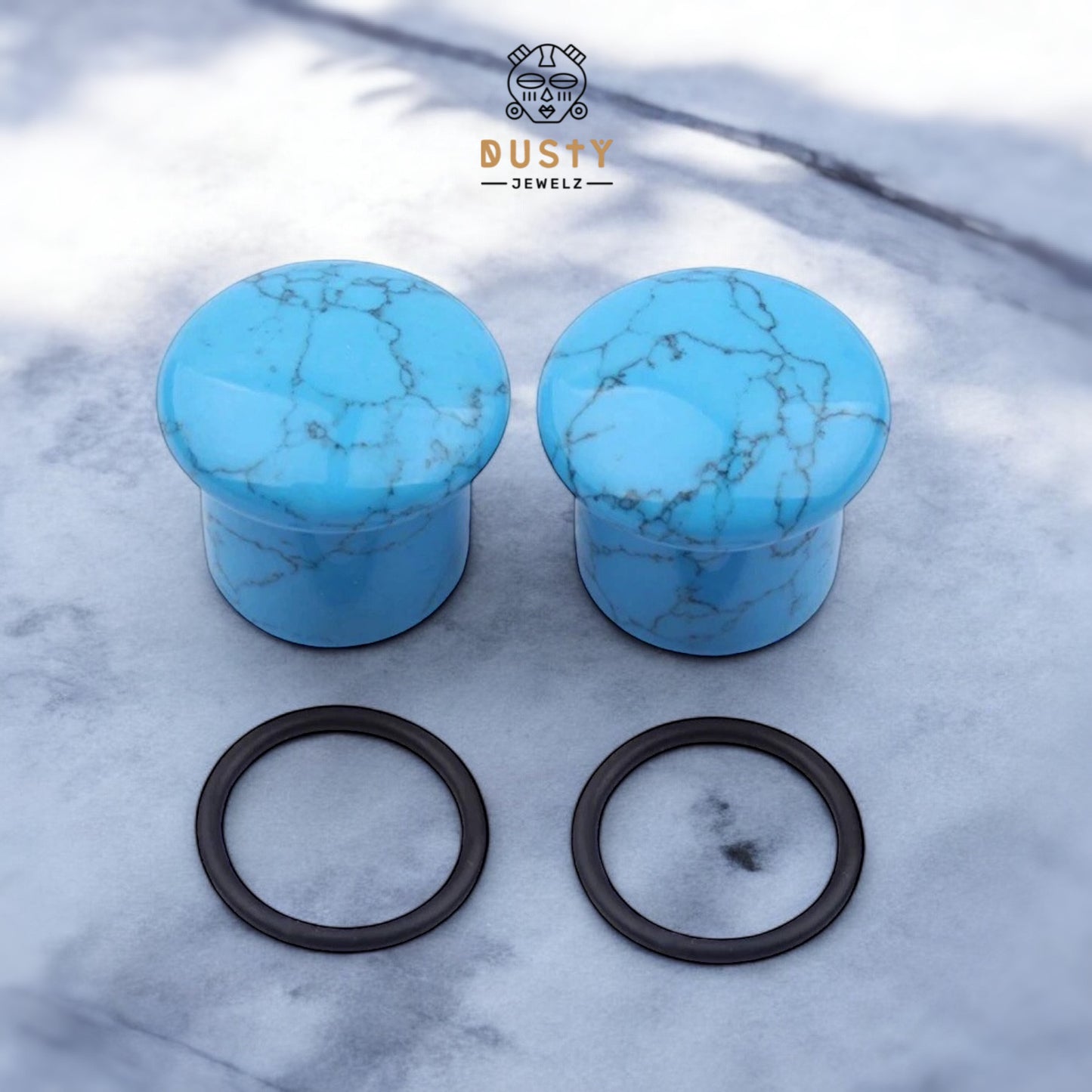 Turquoise Howlite Stone Ear Plugs | Single Flare | Convex