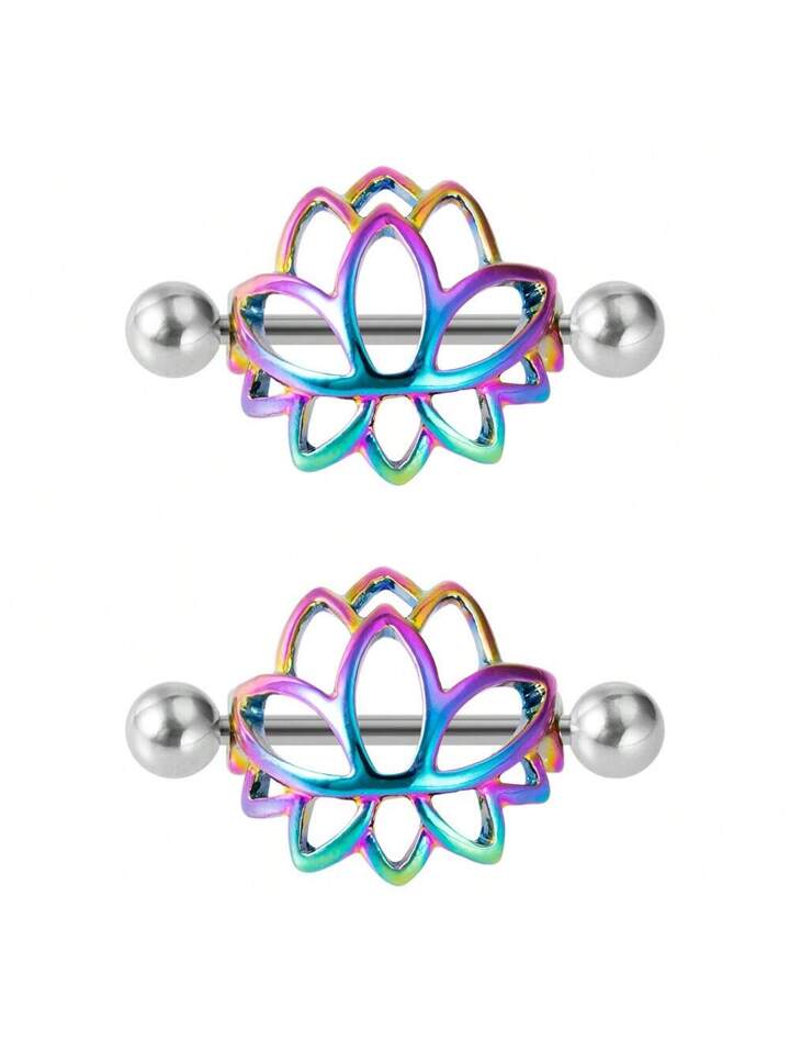 Lotus Flower Nipple Shield Piercing Ring With Barbell | Stainless Steel