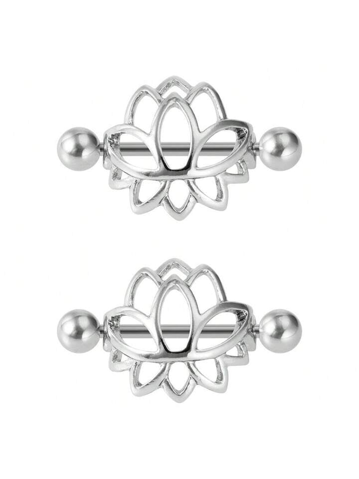 Lotus Flower Nipple Shield Piercing Ring With Barbell | Stainless Steel