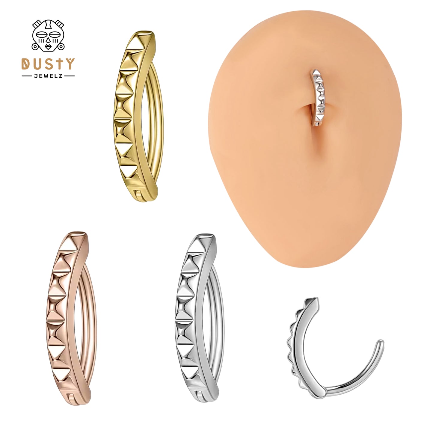 Sleek Belly Button Clicker | Pyramid Cut Sleeper Navel Ring | Surgical Steel