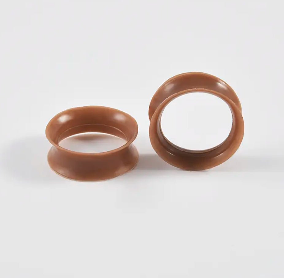 Dark Brown Silicone Ear Skins | Flexible Tunnels | Skin Tone - DustyJewelz