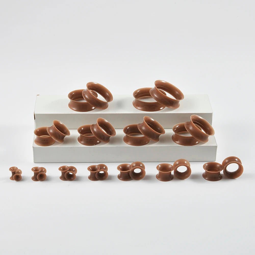 Dark Brown Silicone Ear Skins | Flexible Tunnels | Skin Tone - DustyJewelz