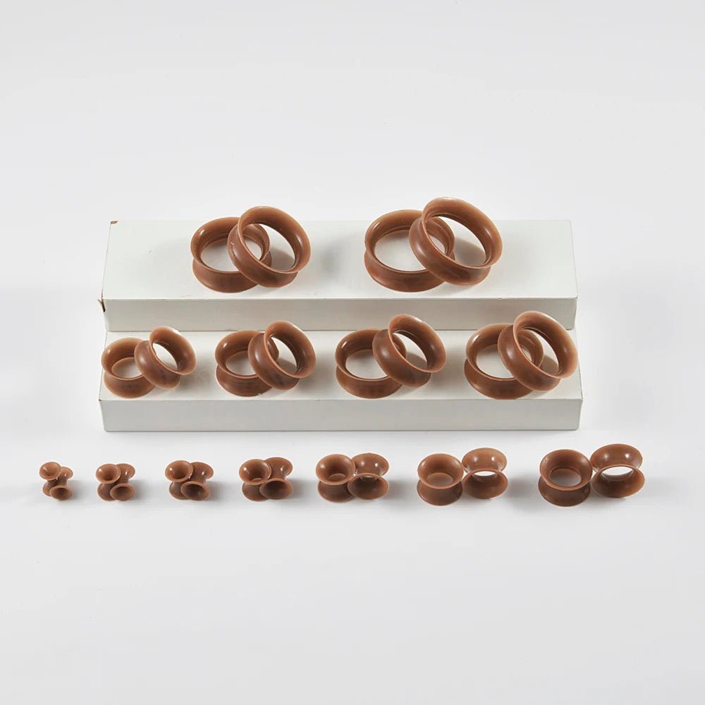 Dark Brown Silicone Ear Skins | Flexible Tunnels | Skin Tone - DustyJewelz