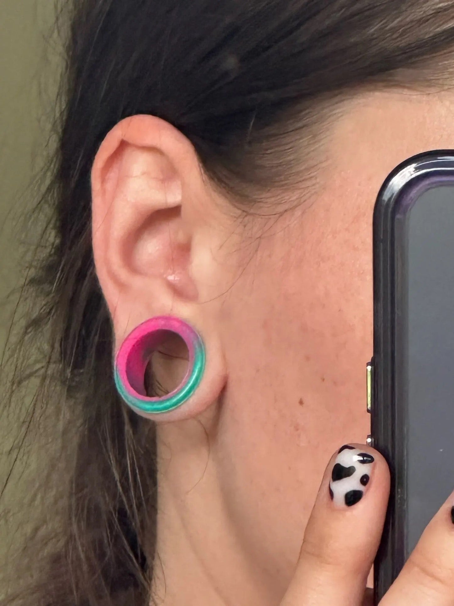 Extra Big Marble Silicone Tunnels | Flexible Plugs | AQUA & PINK | 8mm - 38mm - DustyJewelz