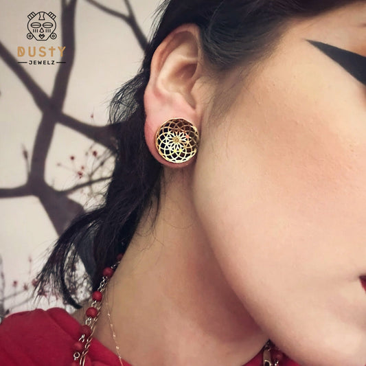 Laser Cut Mandala Plugs | Double Flare Hollow Out Steel Tunnels - DustyJewelz