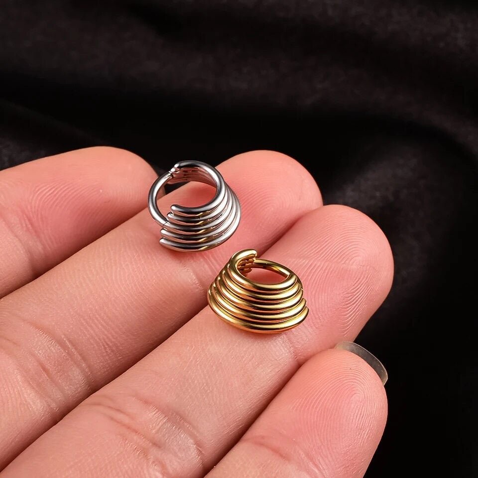 Layered Septum Ring | Five Stack Nose Clicker Ring - DustyJewelz