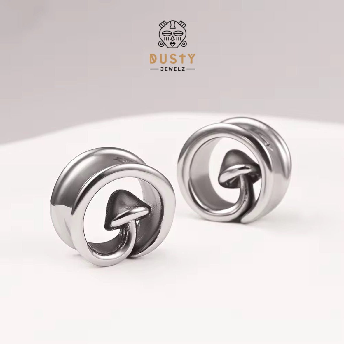 Mushroom Swirl Ear Saddle Spreader | Spiral Steel Tunnels - DustyJewelz