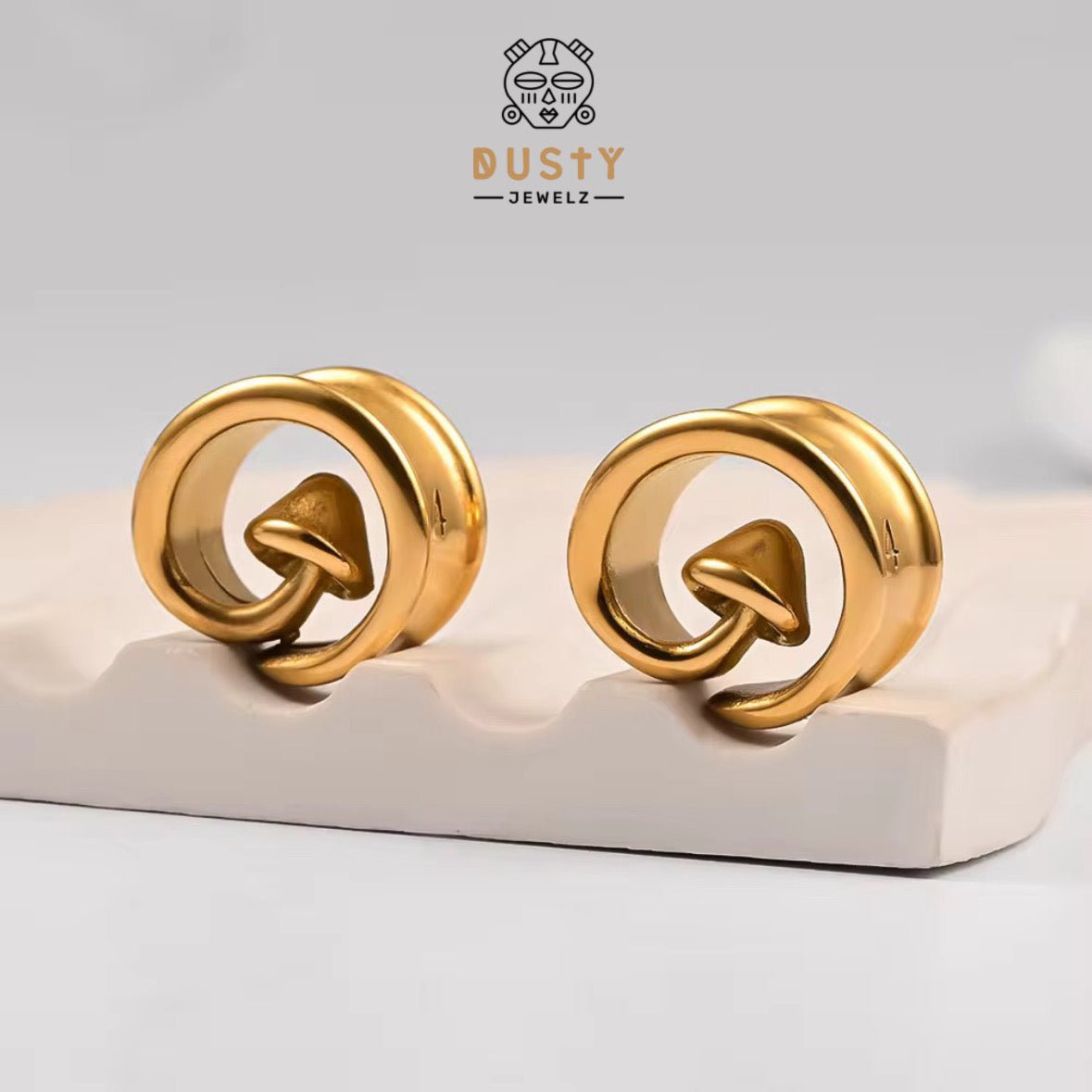 Mushroom Swirl Ear Saddle Spreader | Spiral Steel Tunnels - DustyJewelz