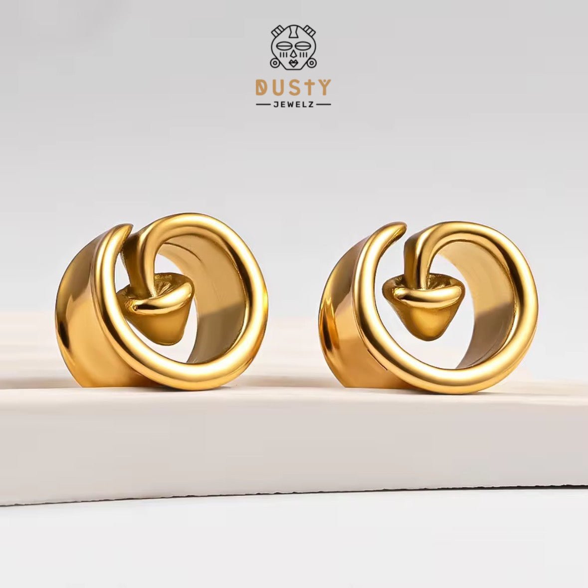 Mushroom Swirl Ear Saddle Spreader | Spiral Steel Tunnels - DustyJewelz