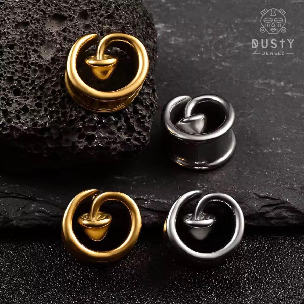 Mushroom Swirl Ear Saddle Spreader | Spiral Steel Tunnels - DustyJewelz