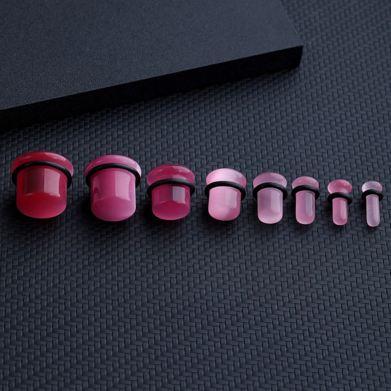 Pink Cat Eye Stone Plugs | Single Flare - DustyJewelz