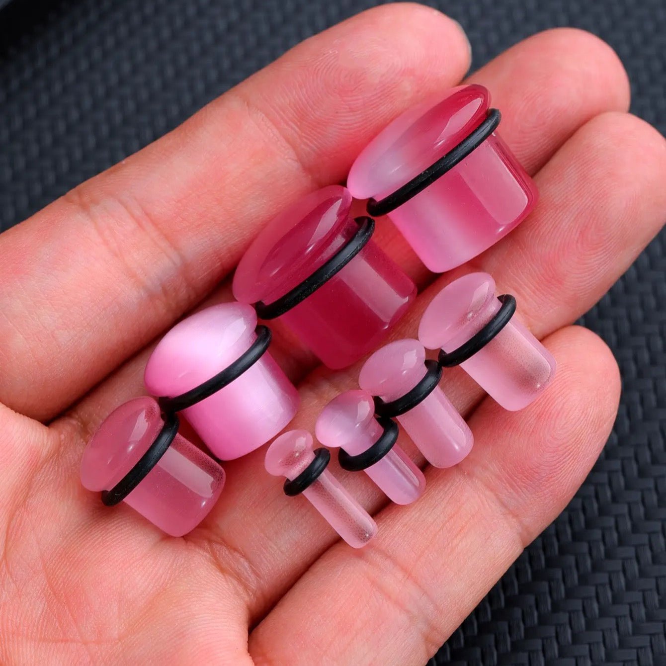 Pink Cat Eye Stone Plugs | Single Flare - DustyJewelz