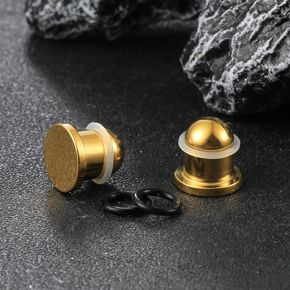 Single Flare GOLD Steel Plugs | Dead Stretching Plug | 0.5mm Increments - DustyJewelz