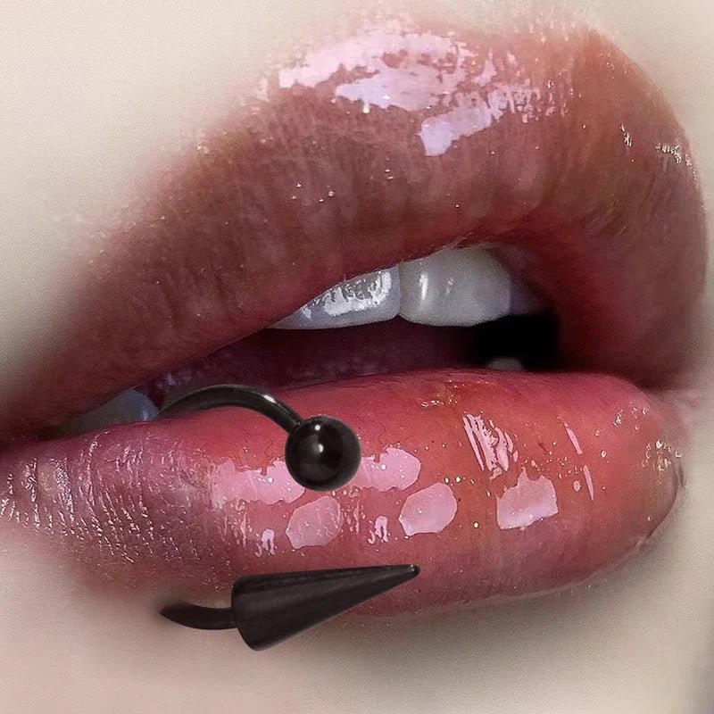 Spike Lippy Loop Labret Ring Horseshoe | Snake Bite Piercing | Lip Hugger - DustyJewelz
