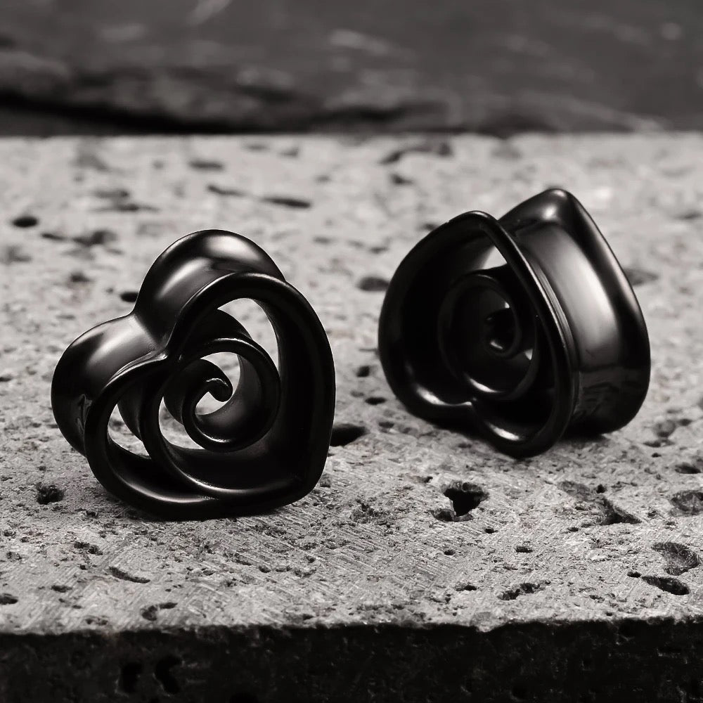 Swirl Heart Ear Saddle Spreader | Spiral Steel Tunnels - DustyJewelz