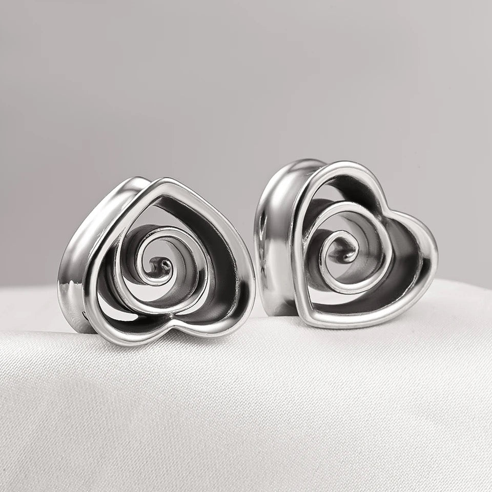 Swirl Heart Ear Saddle Spreader | Spiral Steel Tunnels - DustyJewelz