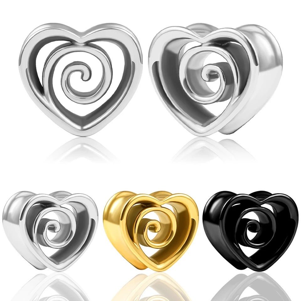 Swirl Heart Ear Saddle Spreader | Spiral Steel Tunnels - DustyJewelz